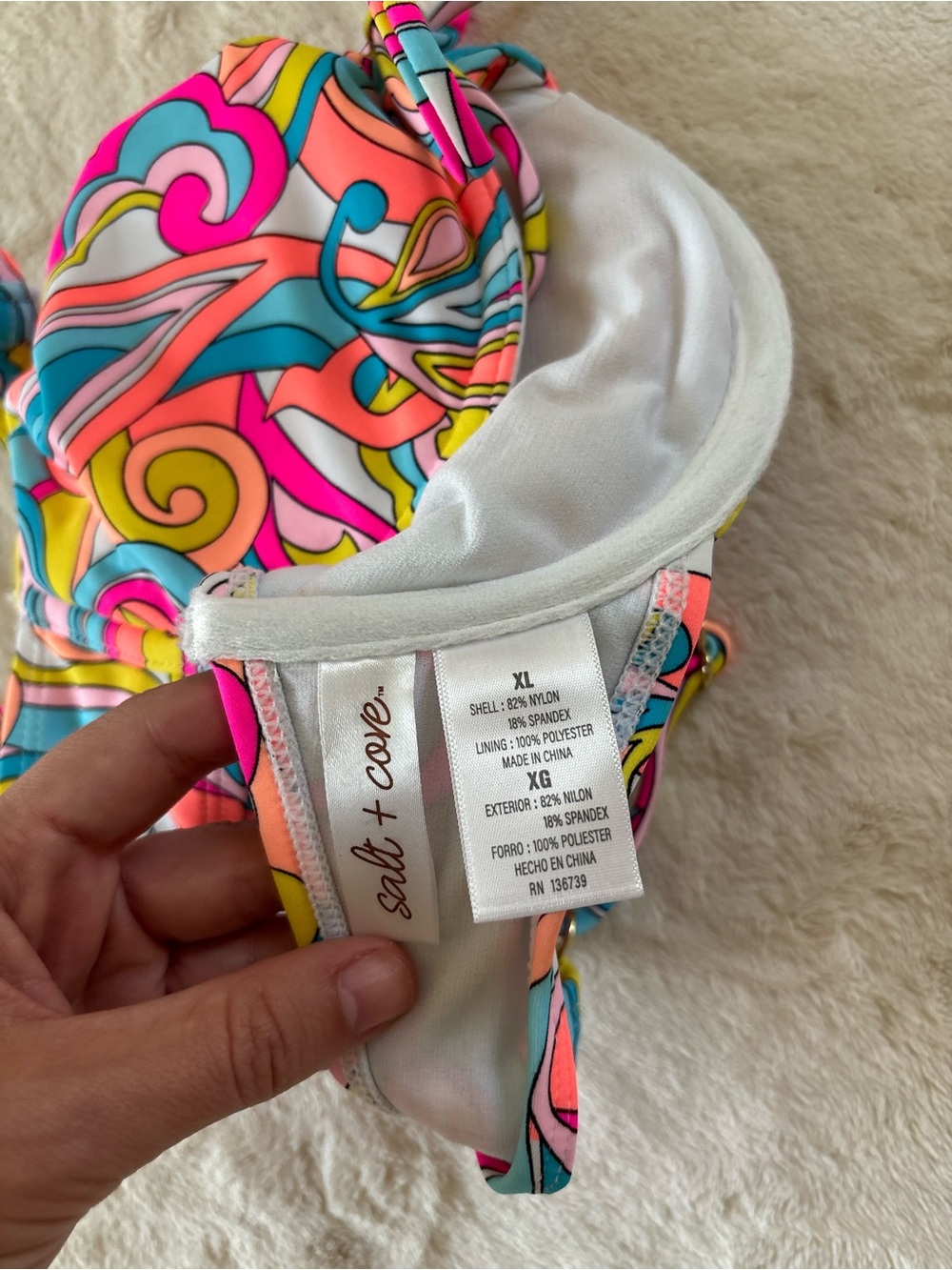 Salt + Cove Neon Swirl Bikini Top - Pink, Turquoise, Yellow - Picture 4 of 5
